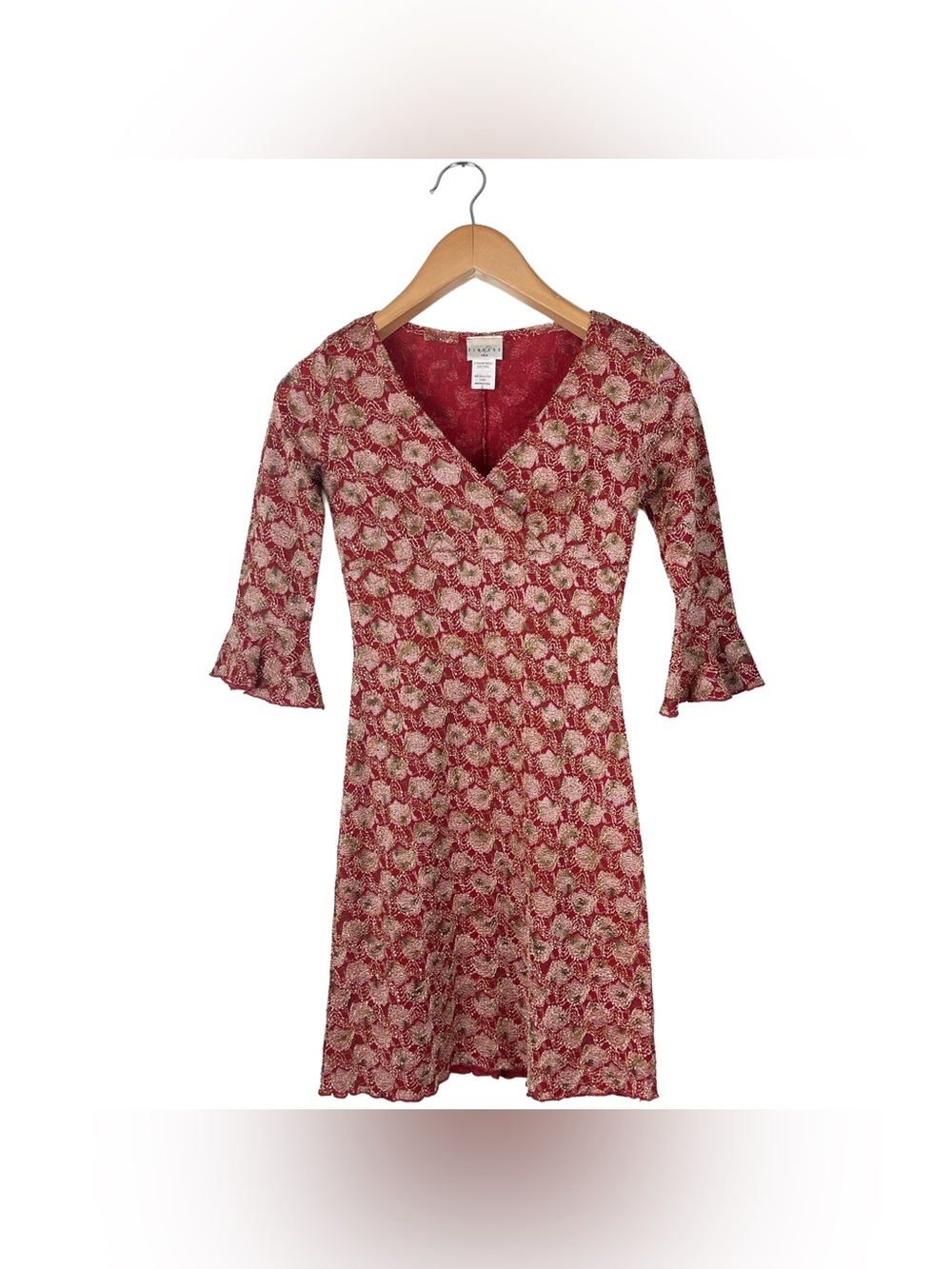 Vintage Y2K Red 3/4 Sleeve Bell Cuff Fairycore Dress Romantic Women’s Small